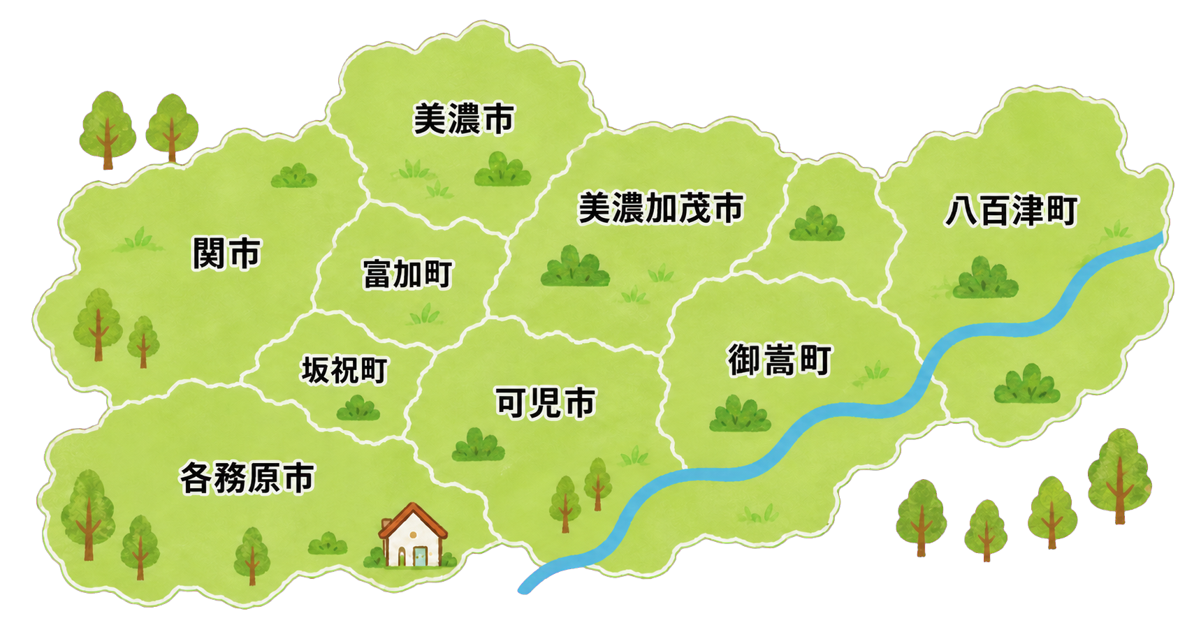 対応エリアマップ（美濃加茂市・可児市・御嵩町・八百津町）